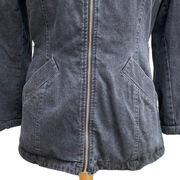 Vintage Guess Aviator Jean Jacket Black Y2K 90s Faux Fur Moto Grunge Mobwife-M - Picture 7 of 16